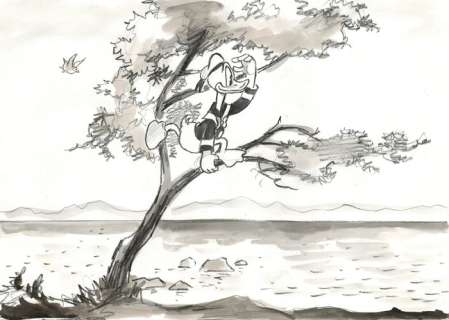 Tony Fernandez, Disney Artist | Donald Duck Inspired by Claude Monet’s Antibes (1888) - Original Painting - Tony Fernandez Signed - Watercolor Art - 48 x 32 cm - Original Artwork | Catawiki