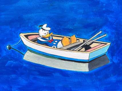 Tony Fernandez, Disney Artist | Donald Duck Relax On The Boat - Original Painting - Tony Fernandez Signed - 50 x 35 cm - Acrylic Art | Catawiki