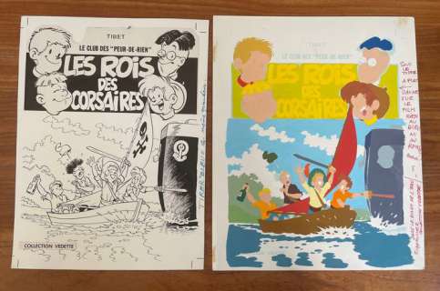 Tibet (Gilbert Gascard) | Tibet (Gilbert Gascard) - Originele cover + Inkleuring + Album - Le club des "Peur-de-rien" (De Ravottersclub) T3 - Les rois des corsaires - Page volante - (1975) | Catawiki