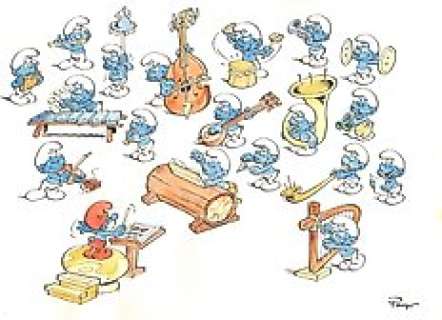 Studio Peyo | Original drawing in colour  - Schtroumpfonie en Ut  - The Smurfs  - (1970s) | Catawiki