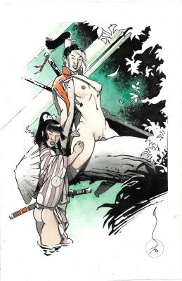 Lot 130 - MICHETZ (1951-2025). Ligature. Dessin original d’un des 7 lithographies du portfolio "il était 7 fois". | HVMC