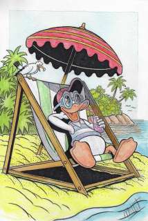 Millet | Donald Duck - Relaxing Time! - Signed Original Colour Drawing by Millet | Catawiki