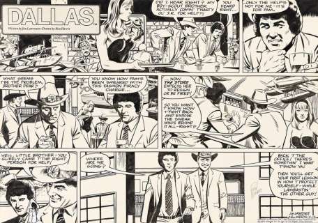 RON HARRIS (1949 - ) Dallas / J.R. Ewing Sunday comic strip. | Swann Galleries