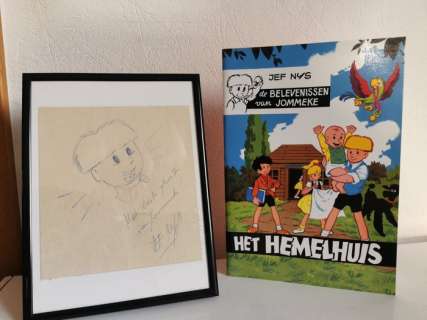 Jef Nys | Jommeke - Het Hemelhuis - genummerd album stripbeurs Middelkerke + Originele tekening - Réédition - (1990/2001) | Catawiki