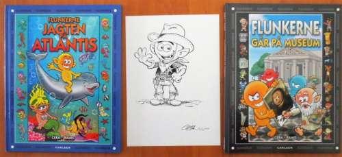 Cera | Cera - original drawing Flunkerne + 4 books Flunkerne - Flunker - Cartonné - (1992) | Catawiki