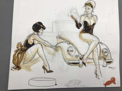 Meynet, Félix | Meynet, Félix - Dessin original - Mirabelle avec sa voiture au garage | Catawiki