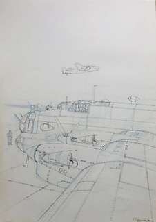 Romain Hugault | Hugault, Romain - Dessin original - Bombardier lourd quadrimoteur Halifax de la RAF pendant la 2ème guerre mondiale - (2015) | Catawiki