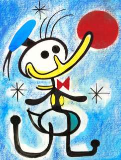 Tony Fernandez, Disney Artist | Donald Duck Inspired By Joan Miró’s "Woman in Front of the Moon" - Original Painting - Tony Fernandez Signed - Original Art - No reserve price! | Catawiki