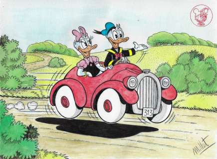 Millet | Donald Duck - A Cosy Countryside Excursion - Signed Original Colour Drawing by Millet | Catawiki