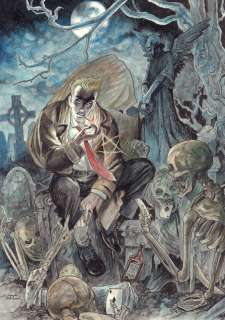 David Hitchcock - john constantine hellblazer playing cards with skeletons in graveyard painted art - 2020 signed