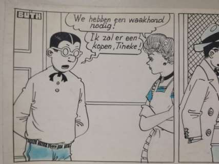 Buth | Buth - Thomas Pips - originele gagstrook Thomas Pips uit Het Volk - De waakhond - (1946) | Catawiki