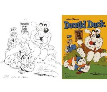 Mark de Jonge | Donald Duck HC DD1978-23 - "Loebas op het gras" - Signed Original Cover Page by Mark de Jonge - 28,4 cm x 29,0 cm - (1978) | Catawiki