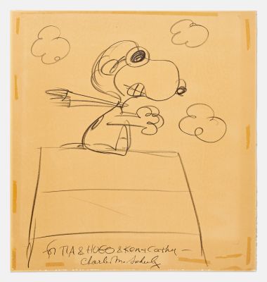 Extremely Large Original Artwork by Charles Schulz of Snoopy as the Fying Ace -- Measures 32’’ x 34’’, Nearly 3’ Square | Nate Sanders