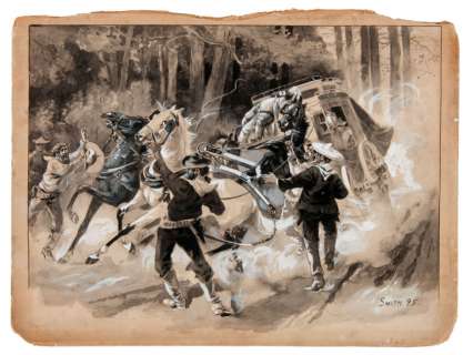 DAN SMITH WESTERN STAGE HOLDUP ORIGINAL ILLUSTRATION ART. | Hake’s