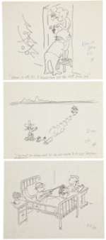 VIRGIL PARTCH (American, 1916-1984) Playboy cartoon illustration roughs, group of 6, c. 1960s Ink on paper 11 x -