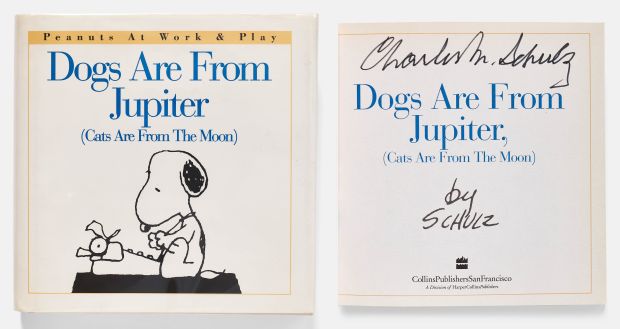 Charles Schulz Signed & Uninscribed First Edition of ’’Dogs Are From Jupiter (Cats Are From The Moon)’’ -- With JSA COA | Nate Sanders