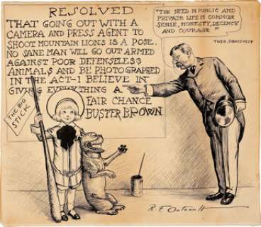 Richard F. Outcault Buster Brown Comic Strip Panel with Teddy Roosevelt Original Art (undated). Buster -