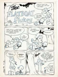 Walt Kelly Pogo Possum #5 Complete 12-Page Story "Flatboat Flukey" Original Art (Dell, 1951). Albert -