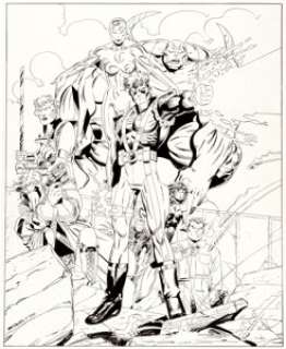 Victor Bridges - WildC.A.T.s. Illustration Original Art (1992). The entire WildC.A.T.s. team is pictured in -