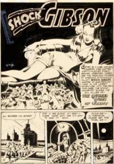 Bob Fujitani Speed Comics #38 Complete 8-Page Shock Gibson Story Original Art (Harvey, 1945). "The -
