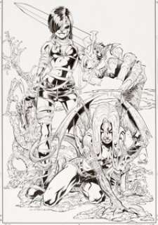 Joe Quesada and Jimmy Palmiotti Painkiller Jane / Darkchylde Preview #1 Cover Original Art (Event Comics, 1998)....