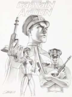 Mark Sparacio Captain Action Promotional Portrait Original Art (Moonstone Comics, 2008)....