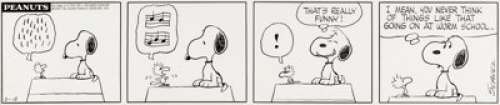 Charles Schulz Peanuts Daily Comic Strip Snoopy and Woodstock Original Art dated 2-18-71 (United Feature Syndicate... | Heritage