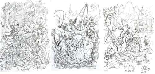 Sergio Cabella | Uncle Scrooge - Treasure Hunt - 3 original pencil drawings by Sergio Cabella - (2023) | Catawiki