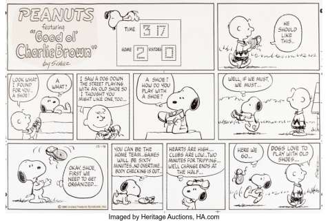 Schulz, Charles | Charles Schulz Peanuts Charlie Brown and Snoopy Sunday Comic Strip Original Art dated 12-14-1980 (United Features ... | Heritage