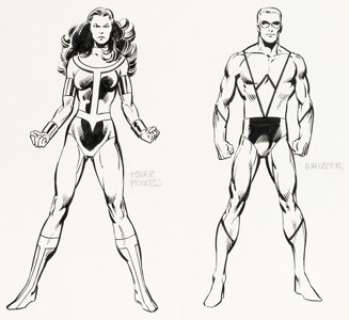Byrne, John - John Byrne and Joe Rubinstein - Power Princess and Whizzer Character Design Illustration Original Art (c. 1980s)....