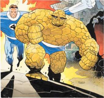 Mignola, Mike - Mike Mignola The Thing and Mr. Fantastic Painting Illustration Original Art (c. 1990)....