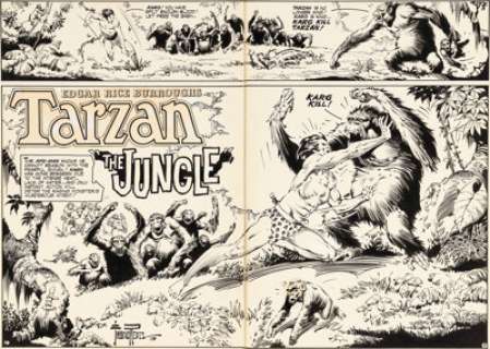 Joe Kubert and Franc Reyes Tarzan #236 Double Page Spread 2-3 Original Art (DC, 1975). (Total: 2 Original Art) | Heritage