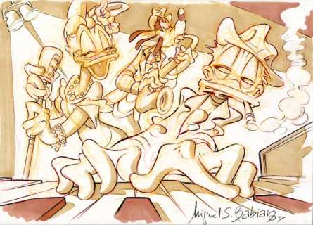 Miguel Sánchez Babiano | Daisy Duck, Donald Duck, Goofy - Daisy holiday and Duck Basie - Signed Original Drawing by Miguel Sánchez Babiano - (2023) | Catawiki