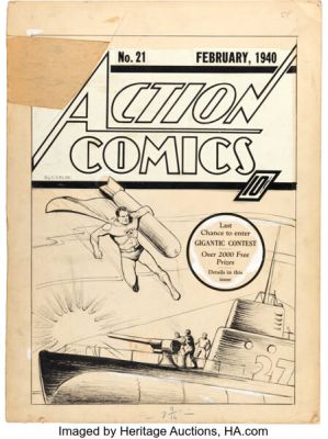 Joe Shuster Action Comics #21 Superman Cover Original Art (DC, 1940). | Heritage