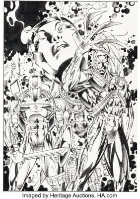 Jim Lee and Scott Williams Deathmate Trading Card Promo Illustration Original Art (Topps, 1993). | Heritage