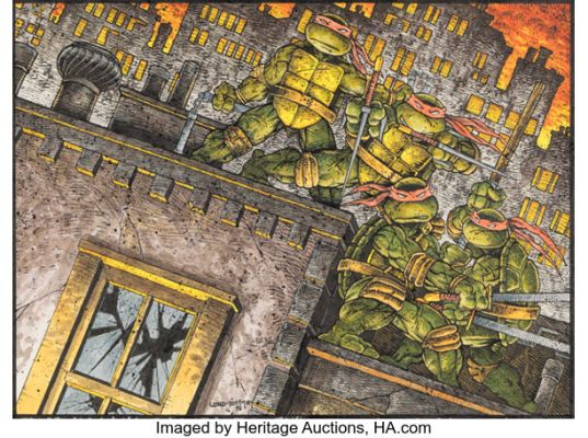 Peter Laird and Kevin Eastman Teenage Mutant Ninja Turtles #50 "City at War" Wraparound Cover Original Art (Mirage, 1992). | Heritage