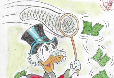Millet - 1 Watercolour - Uncle Scrooge - Catching Banknotes | Catawiki