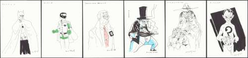 Andy Fish - Batman, Robin, Commissioner Gordon, Penguin, Scarecrow, And the Riddler Set of 6 Commissions - Signed