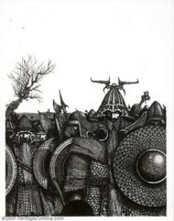Ian Miller - Original Illustration for The Tolkien Bestiary (Grammercy, 2001). The dwarves prepare for battle in -