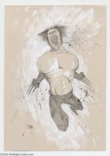 Ben Templesmith - Wolverine Pin Up Original Art (2003).  The Wolverine unleashes a feral scream as he leaps, -