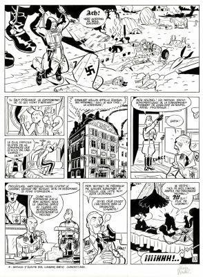 Olivier Schwartz - Lot 489 - Spirou et Fantasio, le groom vert-de-gris, planche originale à l’encre de chine pour cet album paru en 2009 chez Dupuis.