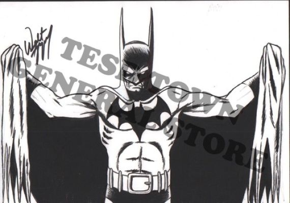 Batman Cacophony Inked Approval Sketch art board 10x14.25 Walt Flanagan TESD