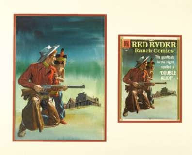Red Ryder Ranch Comics Cover Original Art (Dell, circa 1950s).  Aw - haw! Red Ryder and Little Beaver take center -