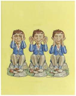 Norman Mingo Mad #36 Cover Original Art (EC, 1957).  Norman Mingo substitutes Alfred E. Neumans for monkeys - | Heritage