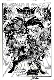 Al Milgrom Chris Batista - X-Factor Pinup with 13 Great X-Men Characters! (Early 1990S)