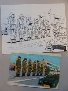 Mazel, Luc - 1 Dessin original + coloriage - Legerkaart 22114 - Dames in het leger - 1990 | Catawiki
