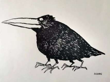Claude Serre | « CORBEAU » planche Originale 1963 trés Rare signée (taille 21 x 27 cm) publiée album le livre d’or de Serre. | Serre