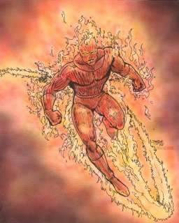 Darick Robertson, Mike Okamoto - Human Torch From the Fantastic Four Color Art - 1986 Signed