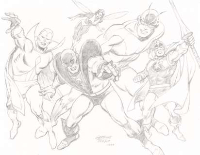 George Tuska | Avengers: Vision, Yellowjacket Hank Pym, the Wasp, Giant-Man, & Black Knight Pencil Art - 1999 Signed | Anthony’s Comic Book Art