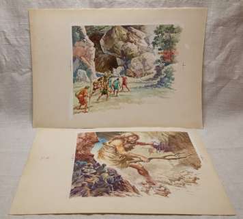 Tacconi, Ferdinando - 2 Original colour drawing - Odissea, arrivo alla grotta di Polifemo | Catawiki